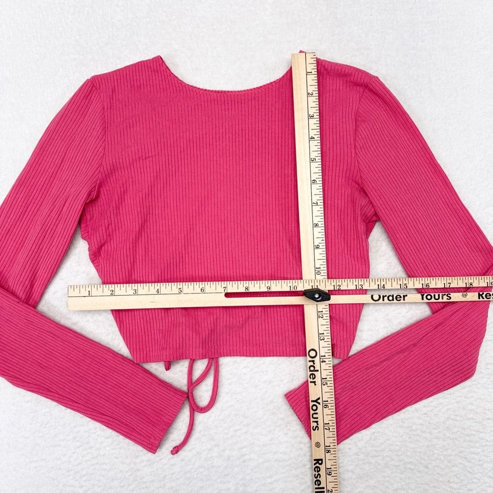 Reformation Cropped Open Back Top Womens Size Small Pink Barbiecore Ribbed